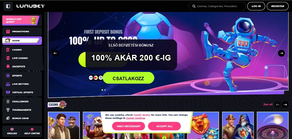 LunuBet asztali kezdőképernyő