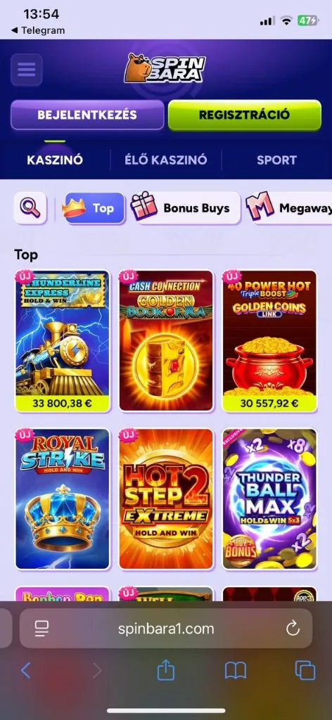SpinBara mobil TOP játékok