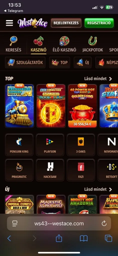 WestAce mobil kaszinó TOP játékok